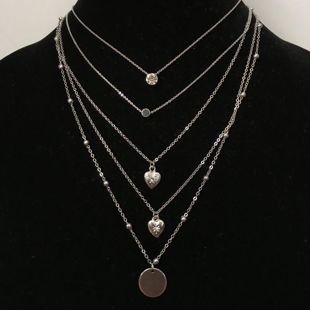 5 Layered Silver Necklace - Picture 1 of 2